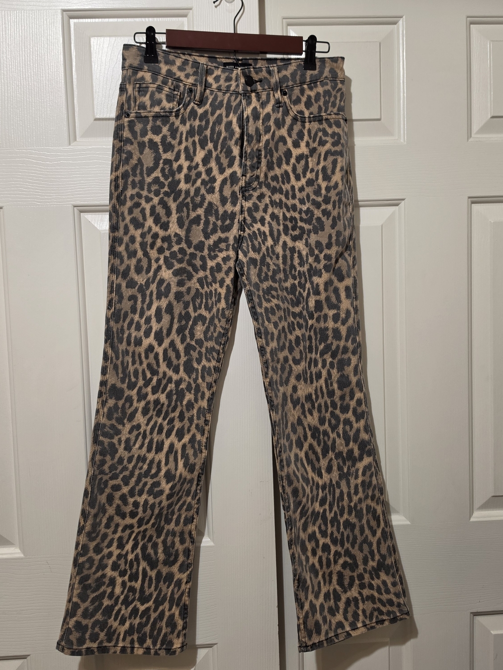 Good American Good Standard Kick Flare Jeans Lucky Leopard High Rise Size 8/29